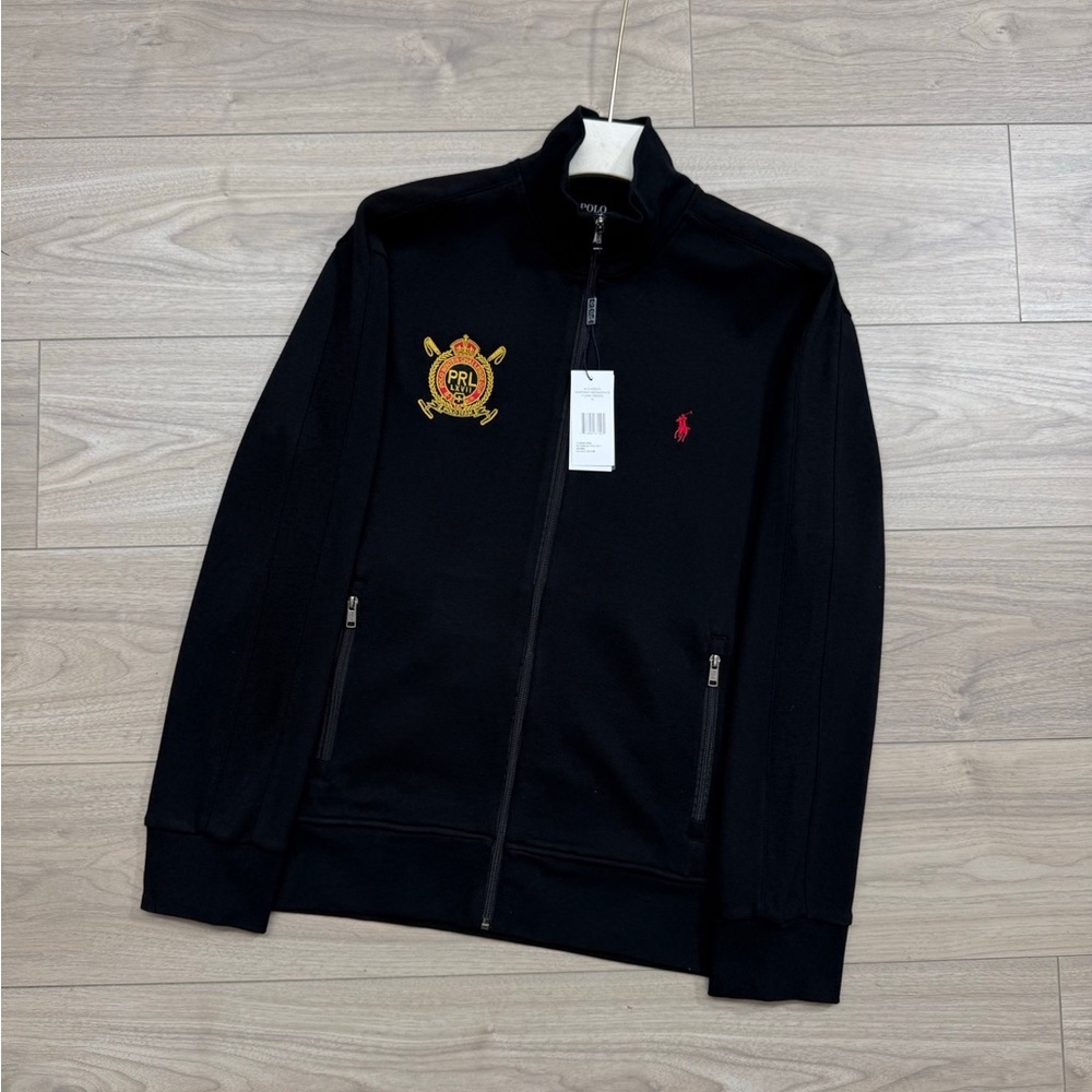Polo by Ralph Lauren Black Full-Zip Track Jacket with Red Pony & Gold Crest